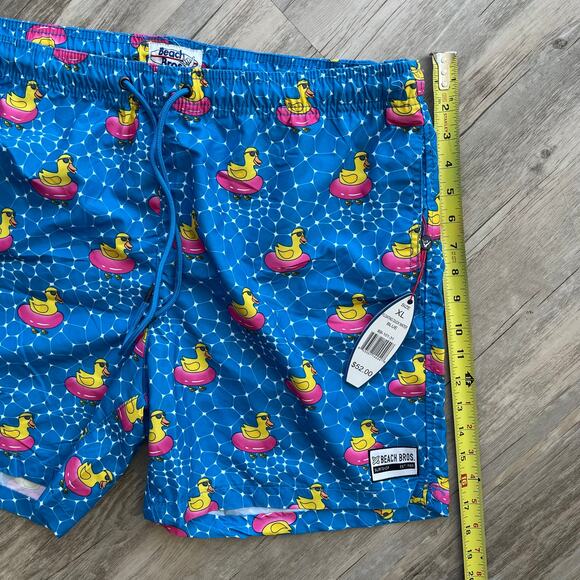 NWT Beach Bros Swim Trunks Men's XL Blue Lined Board Shorts Pink Duck Tube Print - Picture 7 of 10